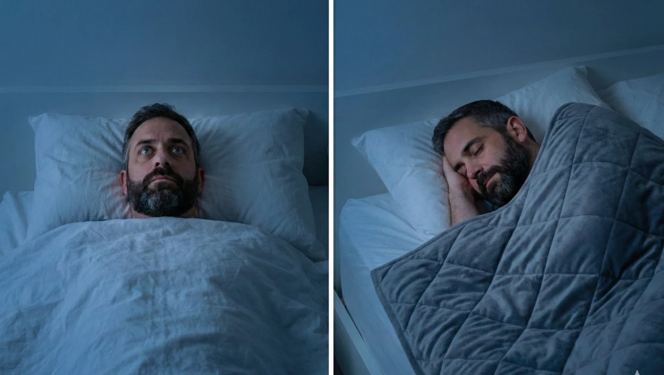 Person sleeping deeply through the night with a Velin Weighted Blanket